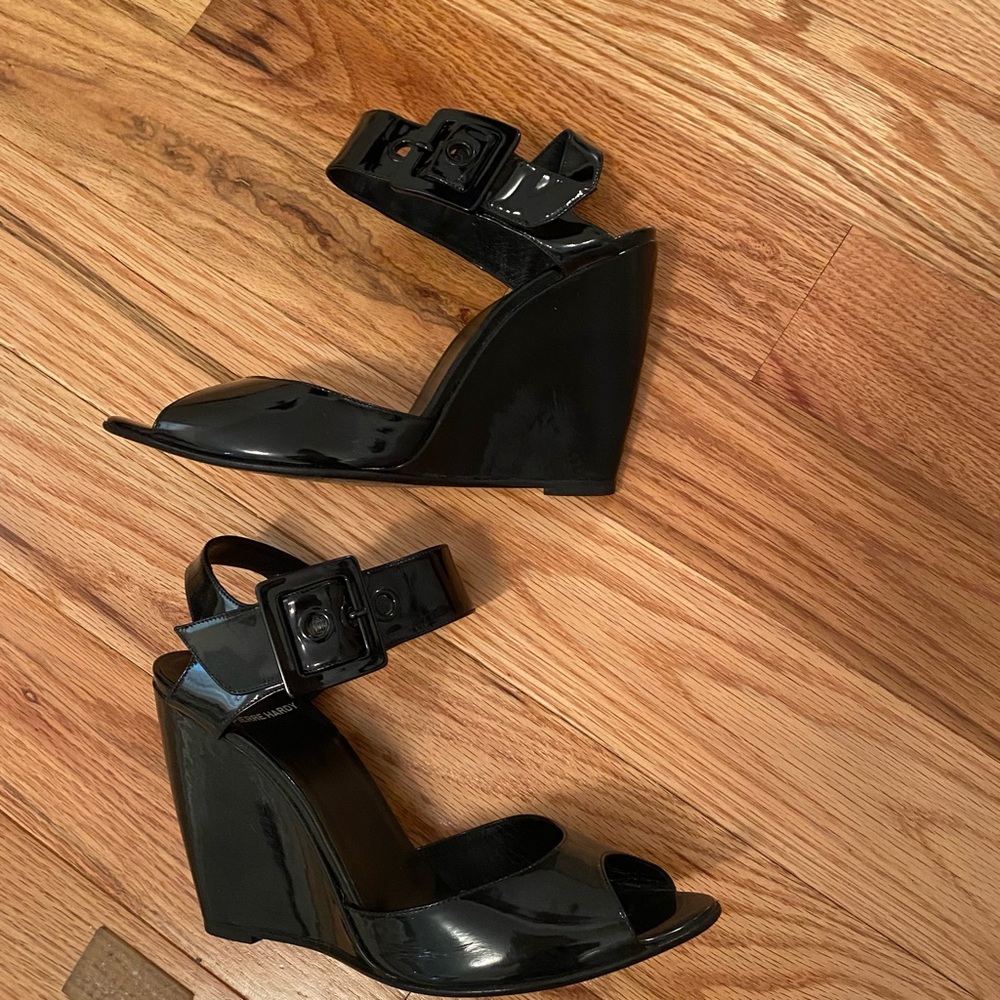 Pierre Hardy Black Patent leather Buckle Wedge Sandal Size 9 Eu 41
